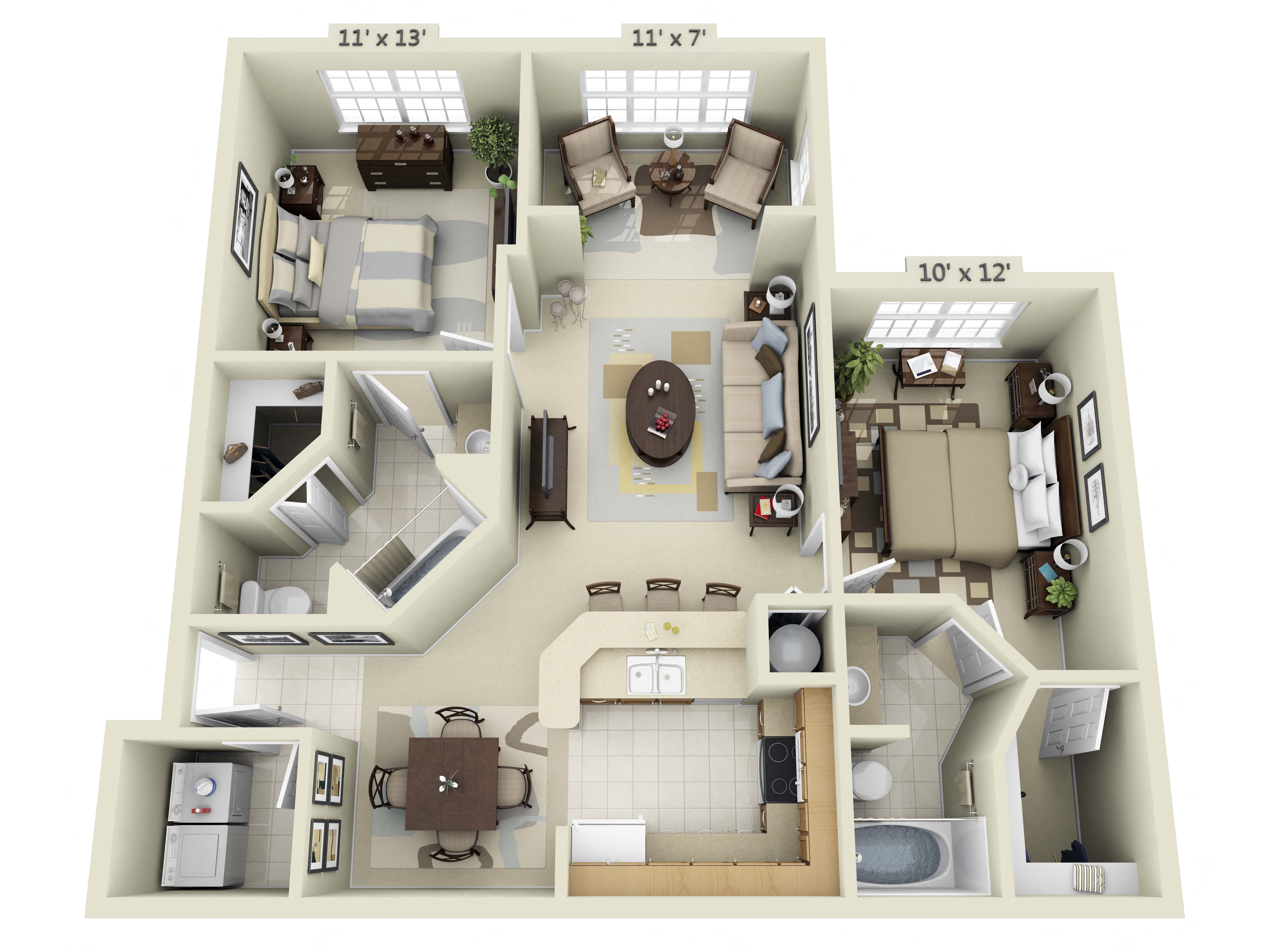 2 Bedroom with Solarium Floor Plan 3